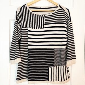 Vintage Striped Navy and White Sweater Womens Medium Nautical Crewneck Sweater